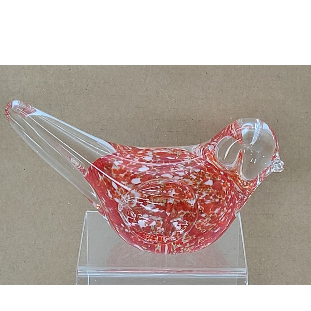 Vintage Murano Style Art Glass Bird Figurine Red & White Confetti Crystal Glass
